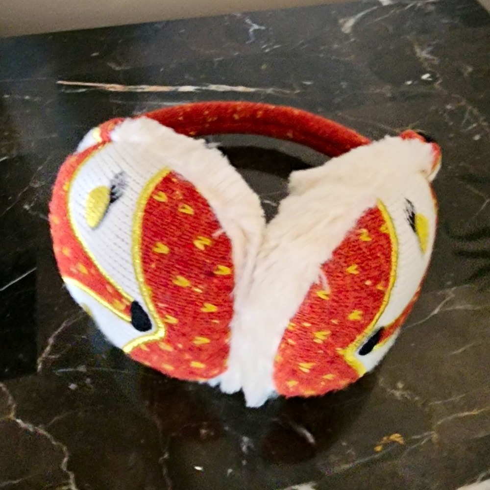 Girls Padded Fox Headband Faux Fur Animal Print in Red White Yellow Blk One Size
